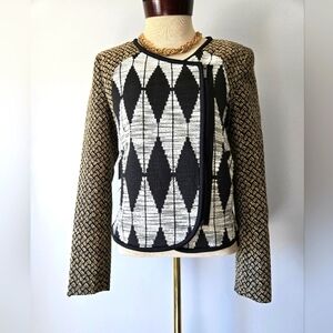 Rachel Roy Asymmetrical Zipper Geometric Patterned Cropped Blazer Jacket. Size 6